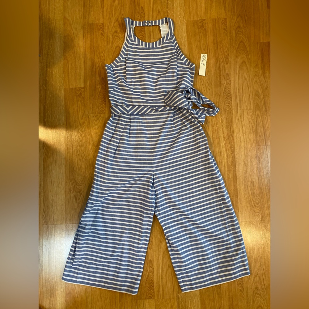 Striped Halter Wide-Leg Jumpsuit - Blue & White